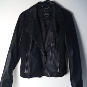 LA Coalition Women's Black Leather Moto Jacket Size L Faux Leather